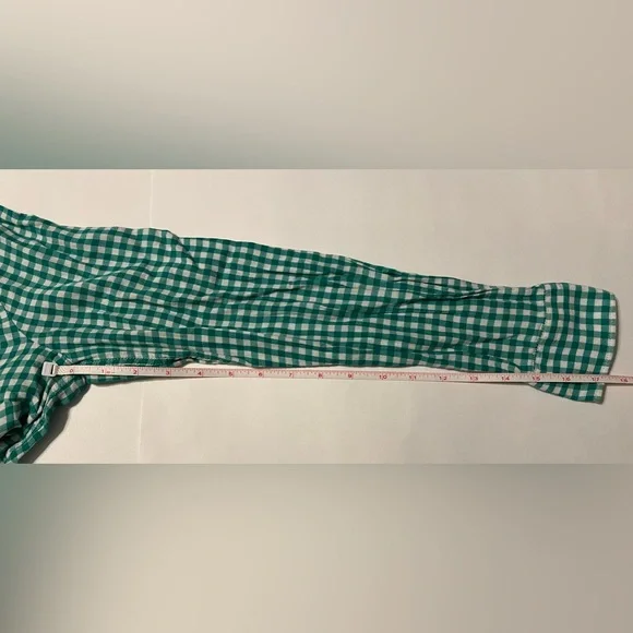 Gap Women’s The Shrunken Boyfriend Gingham Green And White Medium Long Sleeve - Picture 5 of 16